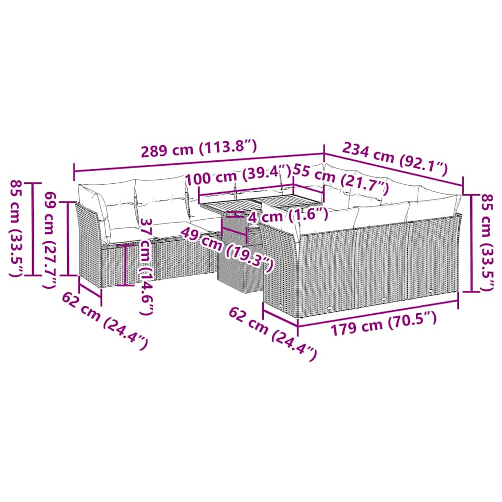Set Divani da Giardino 11 pz con Cuscini Beige in Polyrattan | homemem39