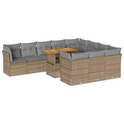 Set Divani da Giardino 11 pz con Cuscini Beige in Polyrattan | homemem39