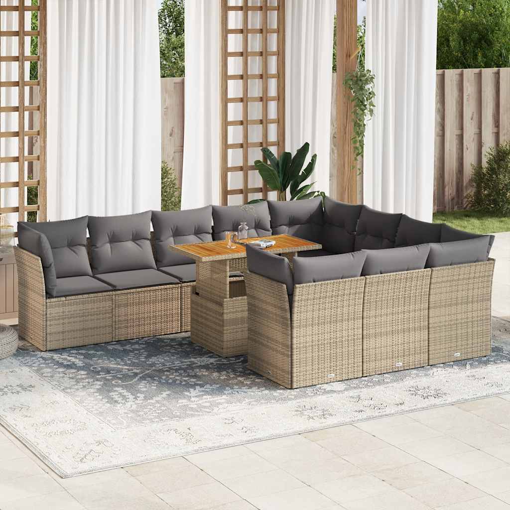 Set Divani da Giardino 11 pz con Cuscini Beige in Polyrattan | homemem39