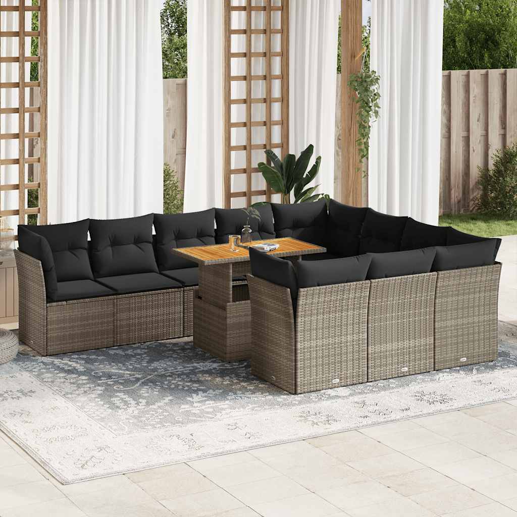 Set Divani da Giardino 11 pz con Cuscini in Polyrattan Grigio | homemem39