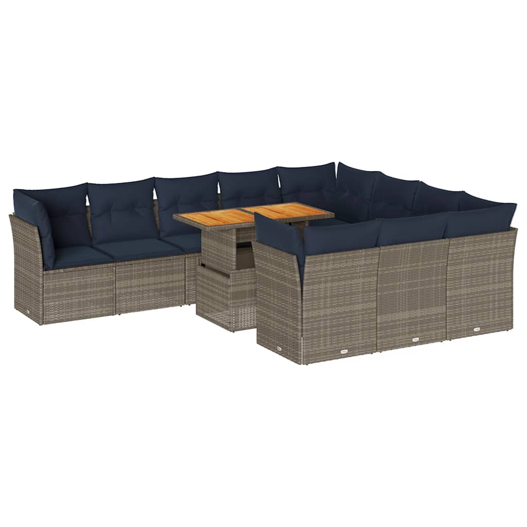 Set Divani da Giardino 11 pz con Cuscini in Polyrattan Grigio | homemem39