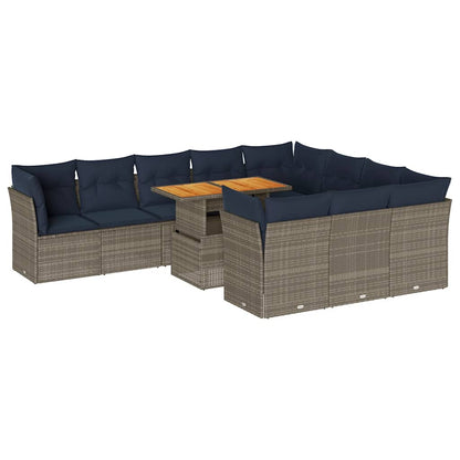 Set Divani da Giardino 11 pz con Cuscini in Polyrattan Grigio | homemem39