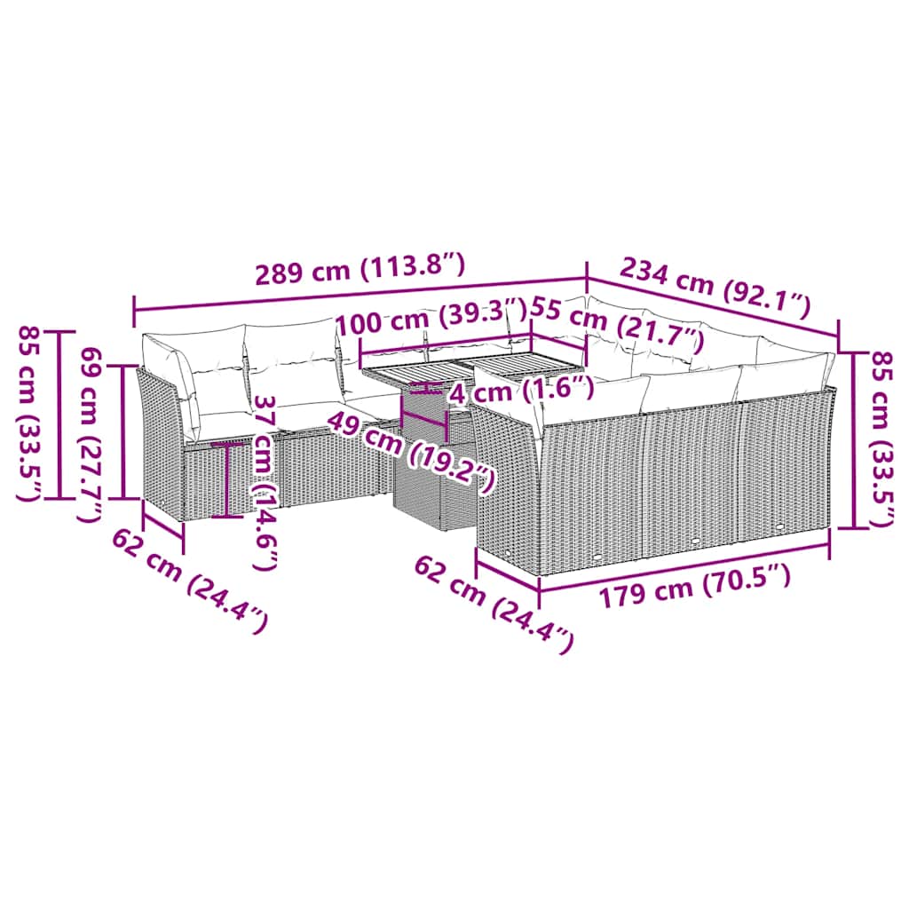 Set Divani da Giardino 11 pz con Cuscini in Polyrattan Grigio | homemem39