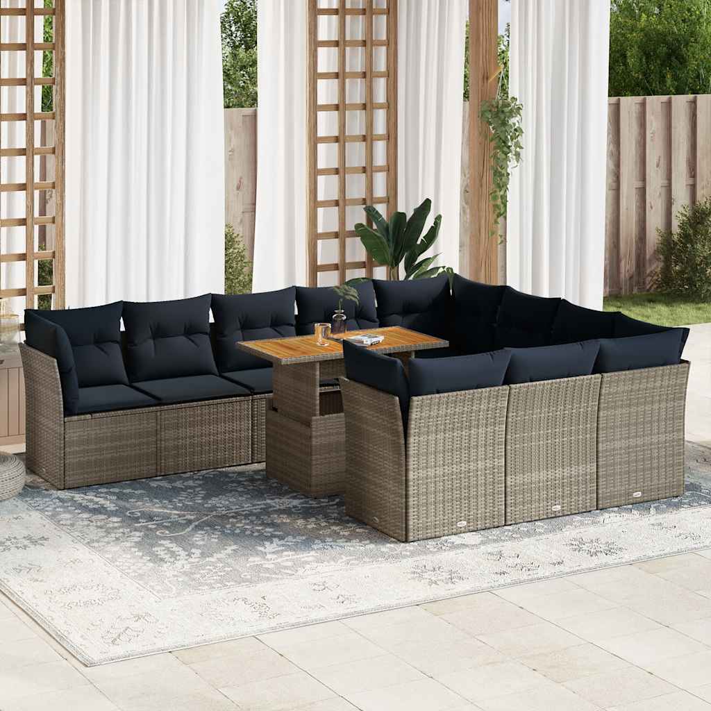 Set Divani da Giardino 11 pz con Cuscini in Polyrattan Grigio | homemem39