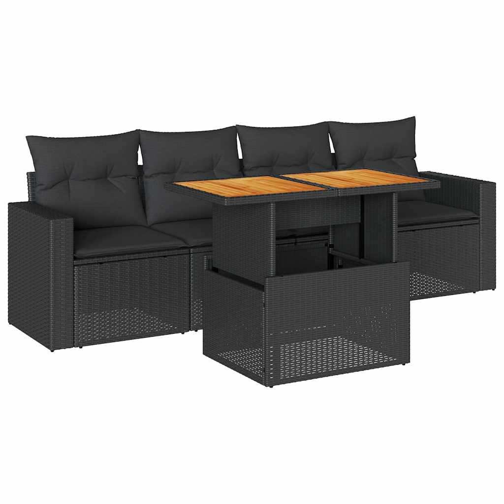 Set Divani da Giardino 5 pz con Cuscini in Polyrattan Nero | homemem39