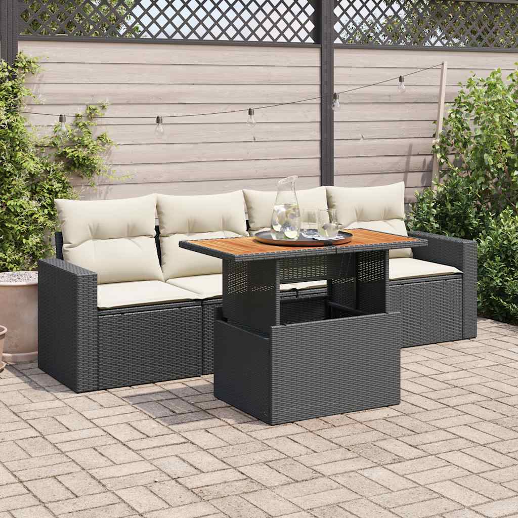 Set Divani da Giardino 5 pz con Cuscini in Polyrattan Nero | homemem39