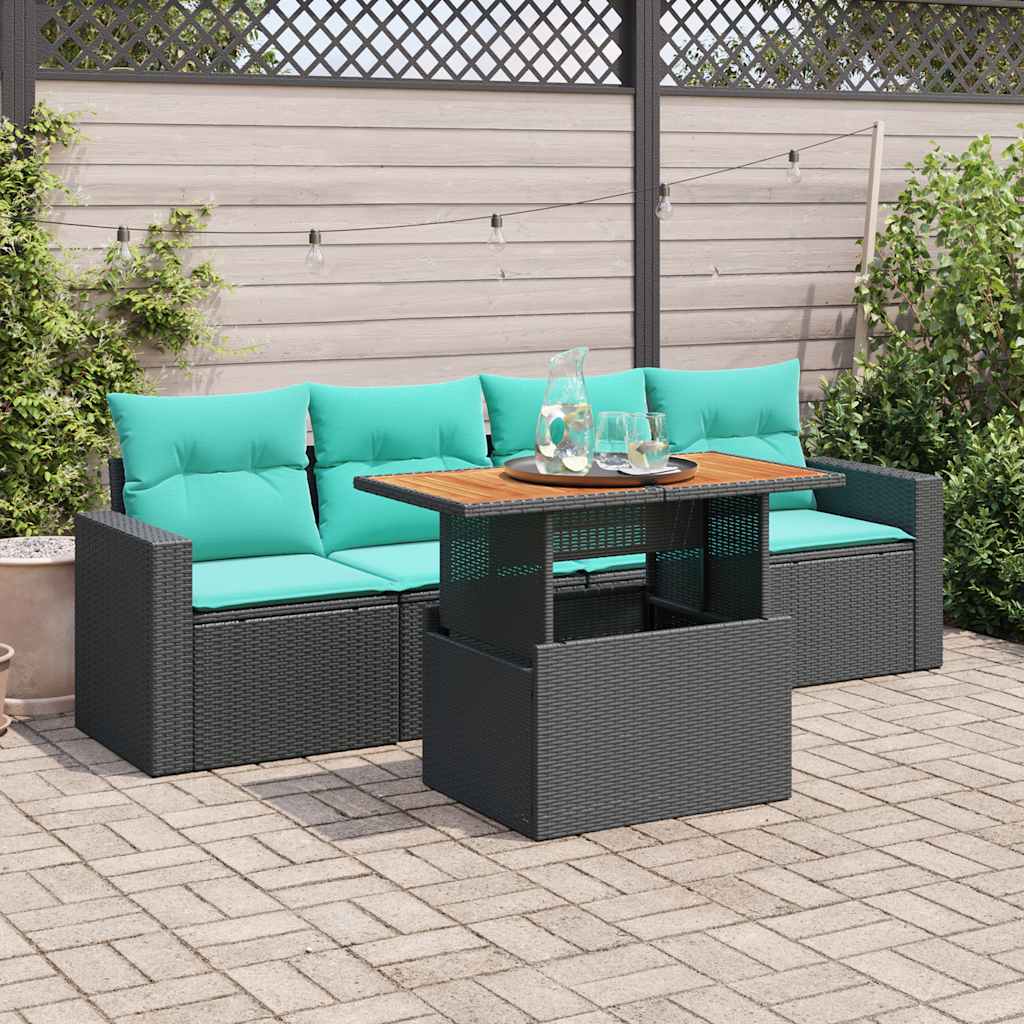 Set Divani da Giardino 5 pz con Cuscini in Polyrattan Nero | homemem39