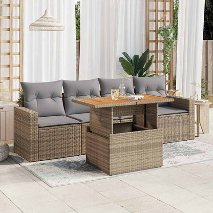Set Divano da Giardino 5 pz con Cuscini Beige in Polyrattan | homemem39