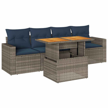 Set Divano da Giardino 5 pz con Cuscini Grigio in Polyrattan | homemem39