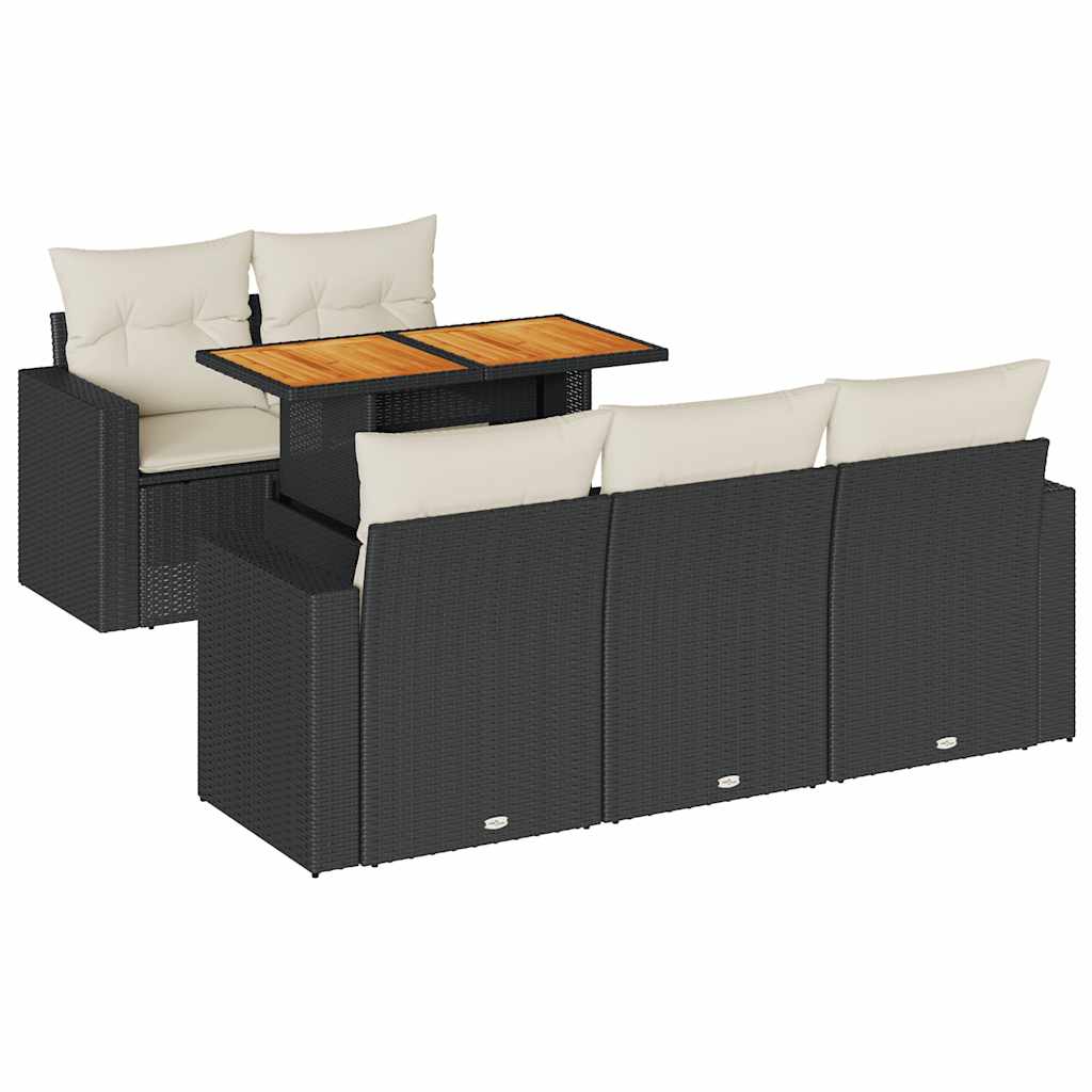 Set Divano da Giardino 6 pz con Cuscini Nero in Polyrattan | homemem39
