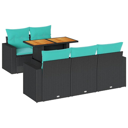 Set Divano da Giardino 6 pz con Cuscini Nero in Polyrattan | homemem39