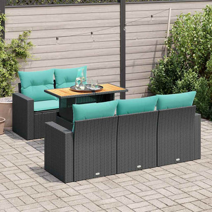 Set Divano da Giardino 6 pz con Cuscini Nero in Polyrattan | homemem39