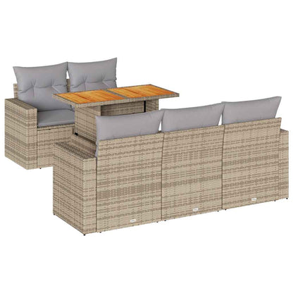 Set Divano da Giardino 6 pz con Cuscini Beige in Polyrattan | homemem39