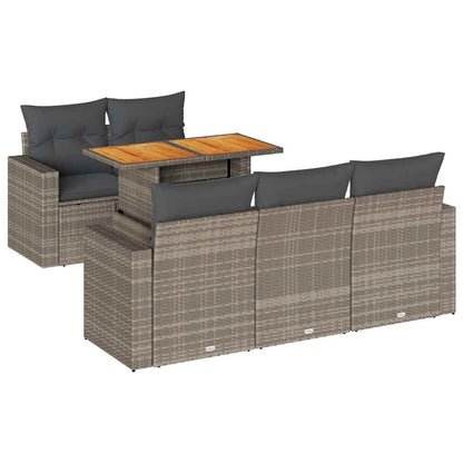 Set Divano da Giardino 6 pz con Cuscini Grigio in Polyrattan | homemem39