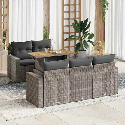 Set Divano da Giardino 6 pz con Cuscini Grigio in Polyrattan | homemem39