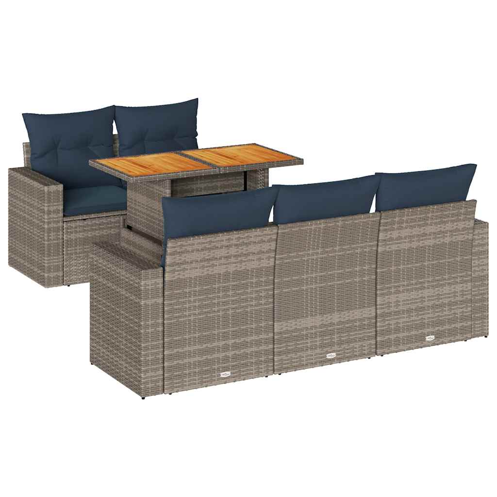 Set Divano da Giardino 6 pz con Cuscini Grigio in Polyrattan | homemem39