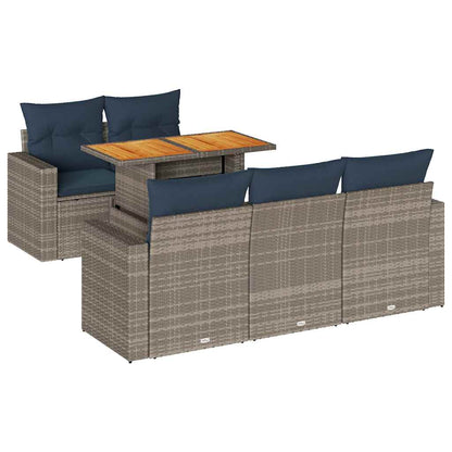 Set Divano da Giardino 6 pz con Cuscini Grigio in Polyrattan | homemem39
