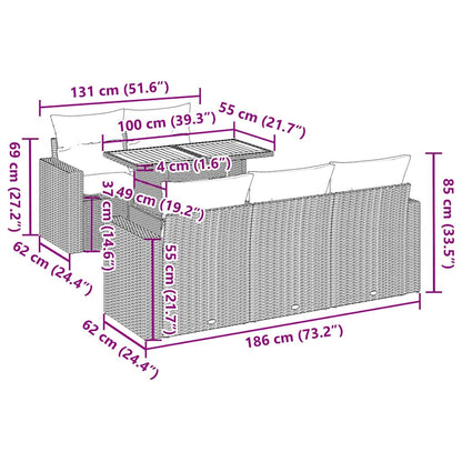 Set Divano da Giardino 6 pz con Cuscini Grigio in Polyrattan | homemem39