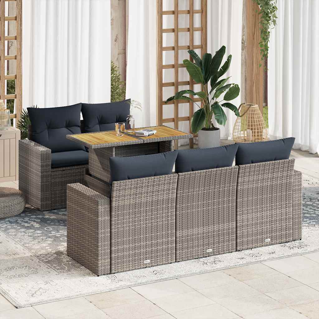 Set Divano da Giardino 6 pz con Cuscini Grigio in Polyrattan | homemem39