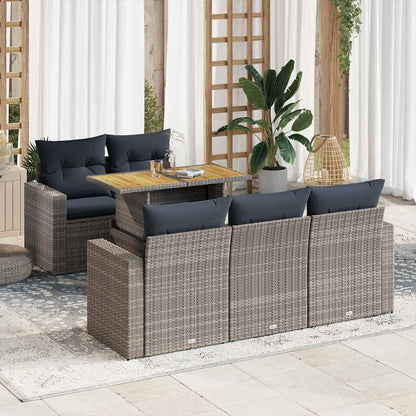 Set Divano da Giardino 6 pz con Cuscini Grigio in Polyrattan | homemem39