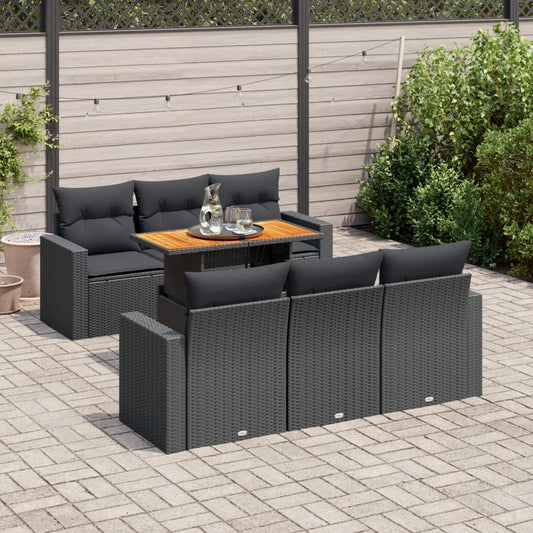 Set Divani da Giardino con Cuscini 7pz Nero Polyrattan