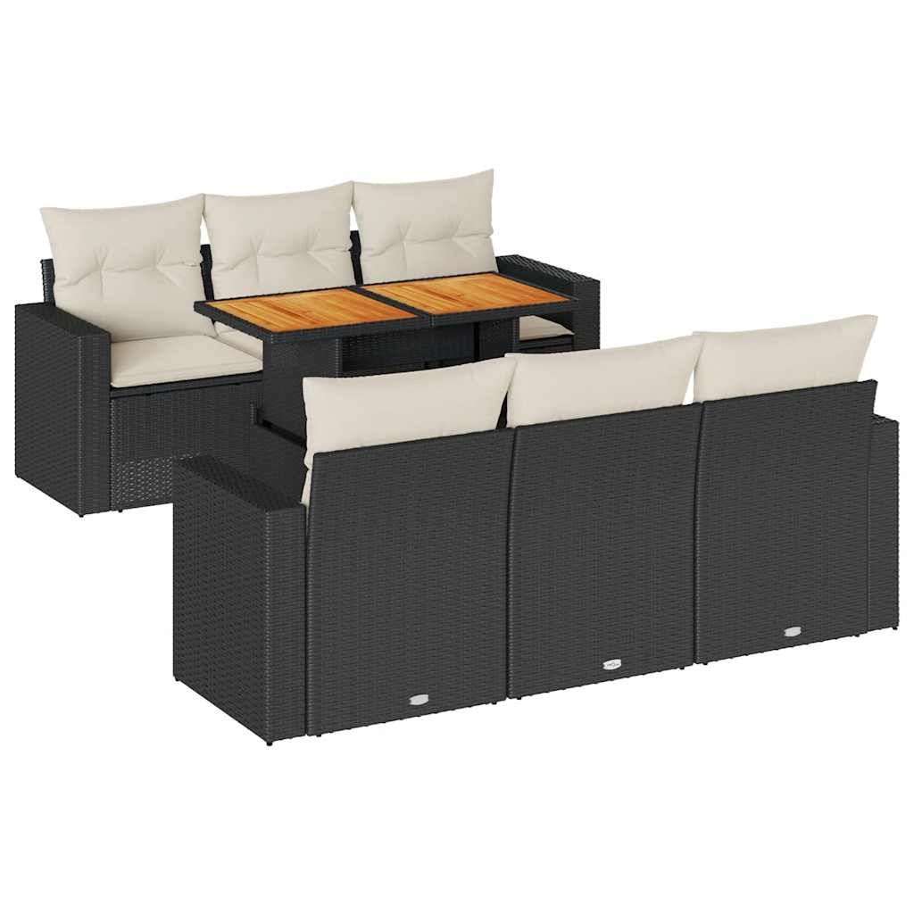 Set Divani da Giardino con Cuscini 7pz Nero Polyrattan | homemem39