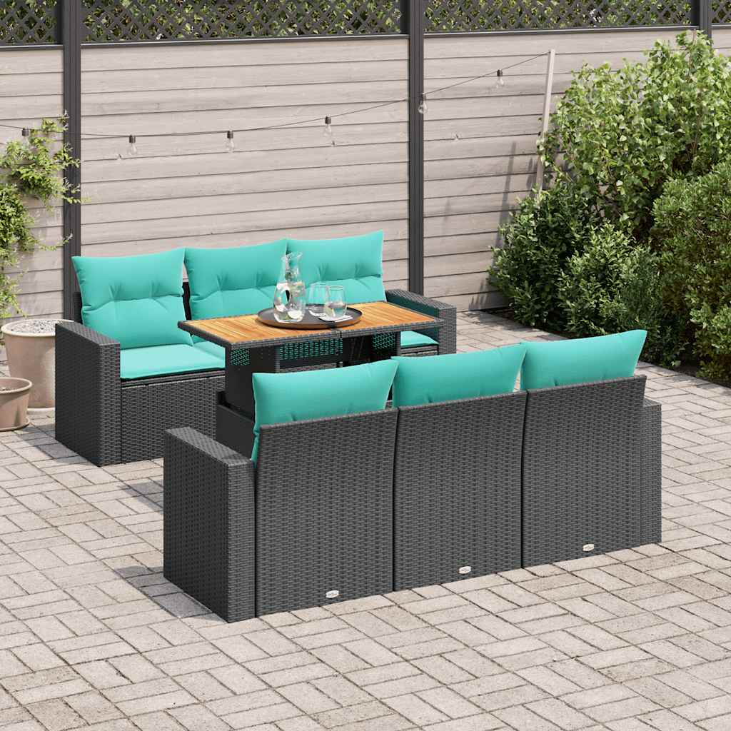 Set Divani da Giardino con Cuscini 7pz Nero Polyrattan | homemem39