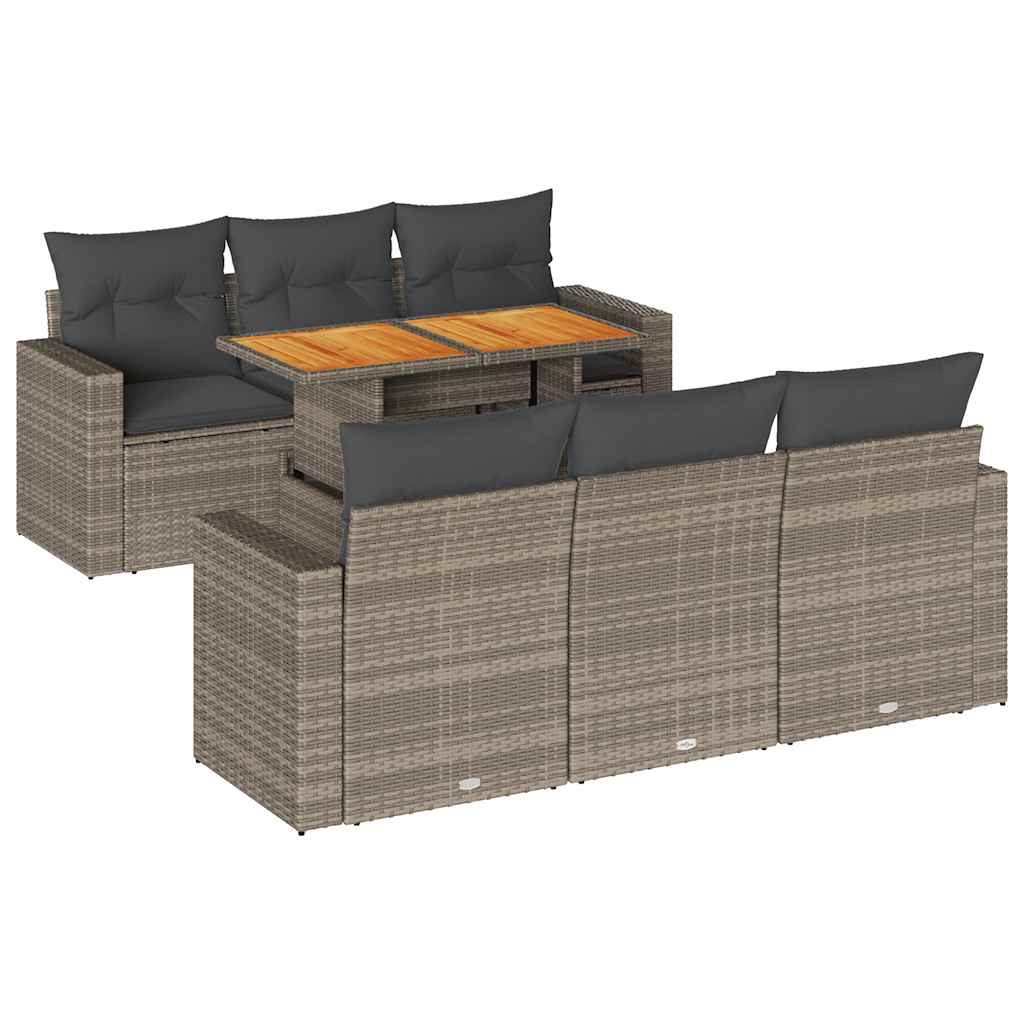 Set Divani da Giardino 7 pz con Cuscini Grigio in Polyrattan | homemem39