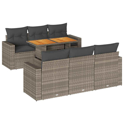 Set Divani da Giardino 7 pz con Cuscini Grigio in Polyrattan | homemem39