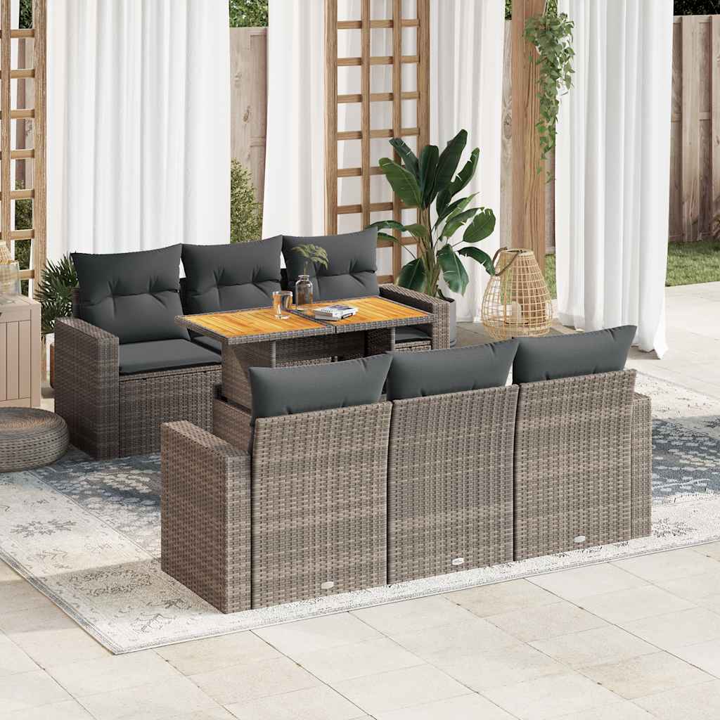 Set Divani da Giardino 7 pz con Cuscini Grigio in Polyrattan | homemem39