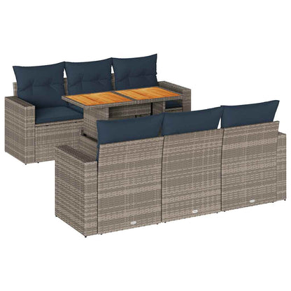 Set Divani da Giardino 7 pz con Cuscini Grigio in Polyrattan | homemem39