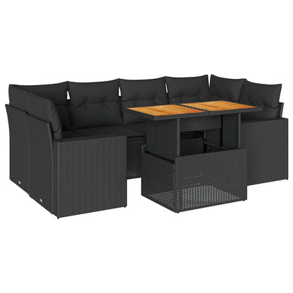 Set Divani da Giardino con Cuscini 7pz Nero Polyrattan