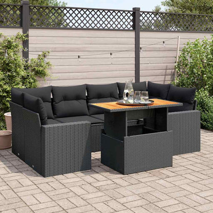 Set Divani da Giardino con Cuscini 7pz Nero Polyrattan | homemem39