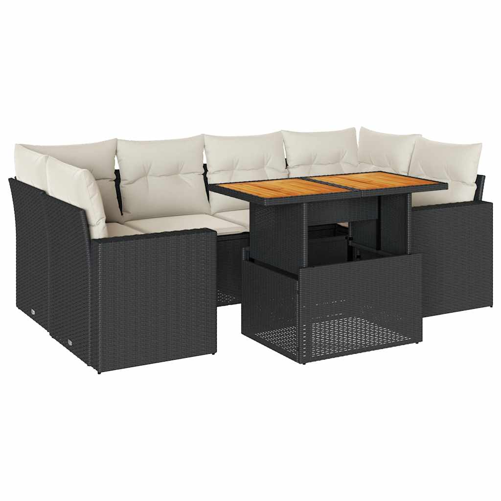 Set Divani da Giardino con Cuscini 7pz Nero Polyrattan | homemem39