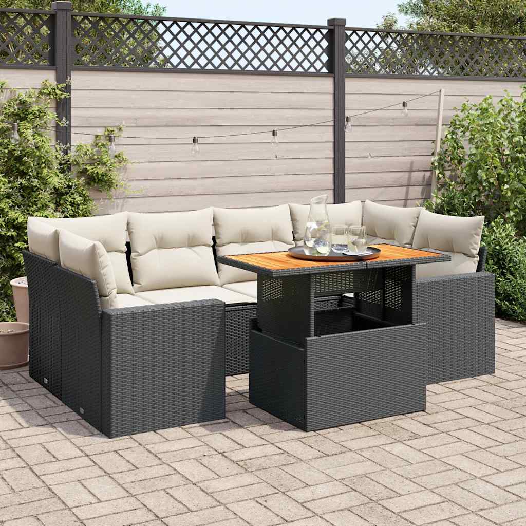 Set Divani da Giardino con Cuscini 7pz Nero Polyrattan | homemem39