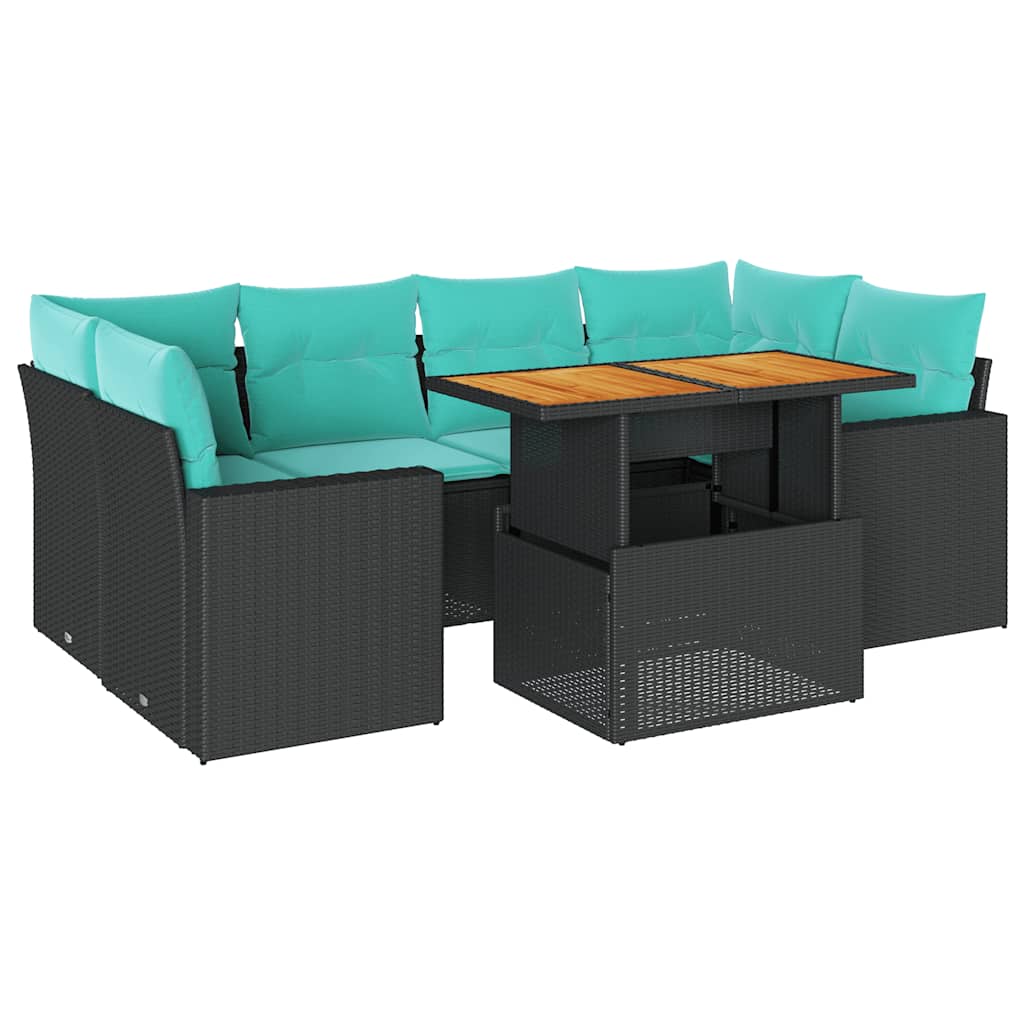 Set Divani da Giardino con Cuscini 7pz Nero Polyrattan | homemem39