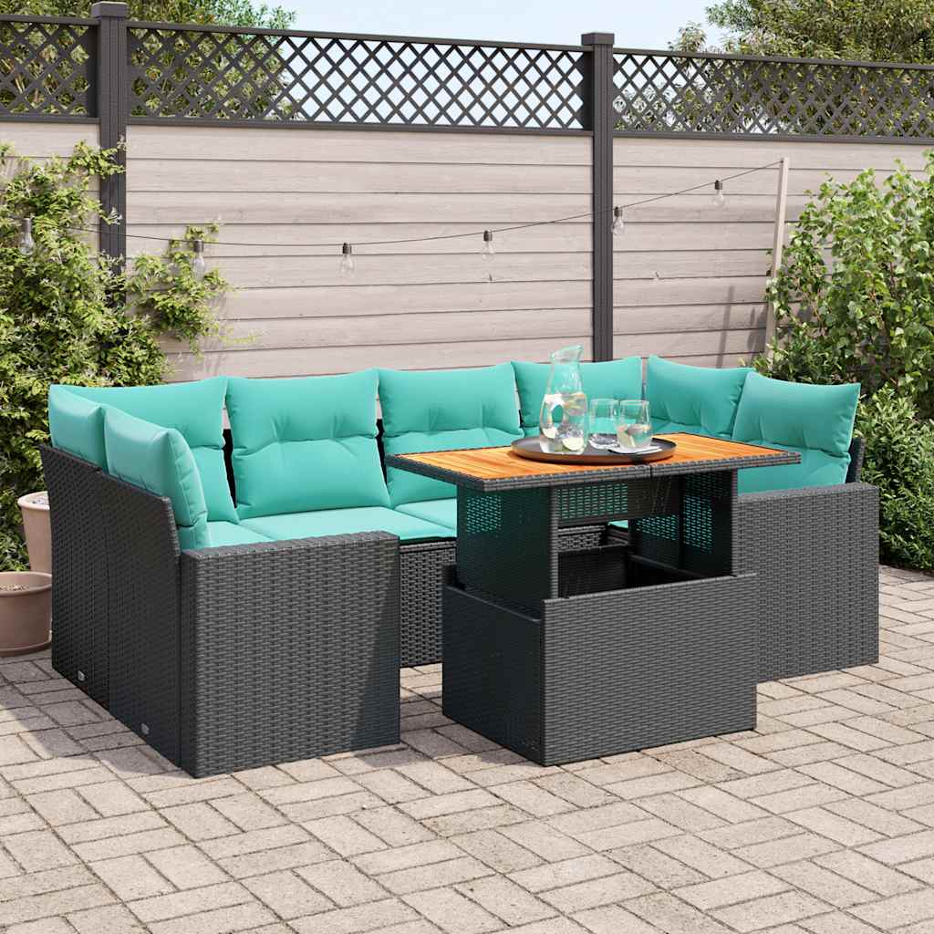 Set Divani da Giardino con Cuscini 7pz Nero Polyrattan | homemem39
