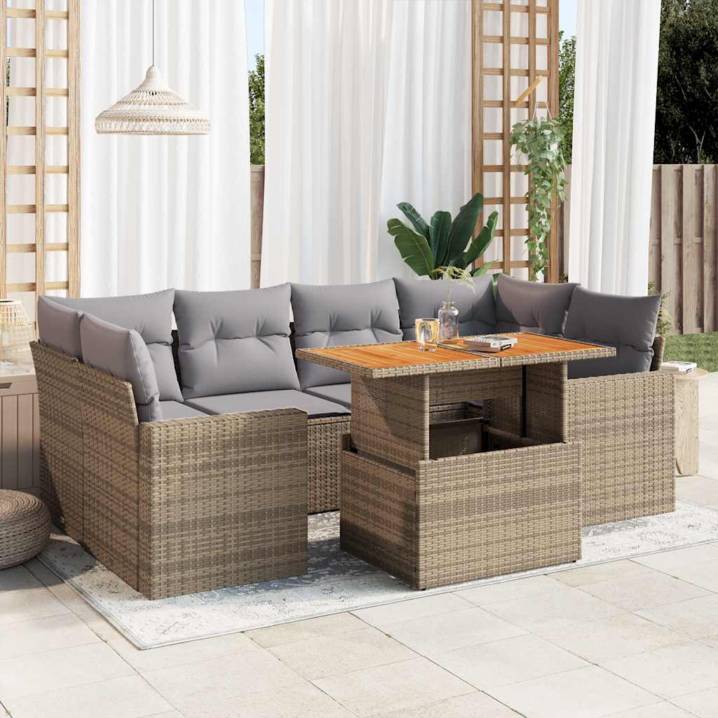 Set Divani da Giardino 7 pz con Cuscini Beige in Polyrattan | homemem39