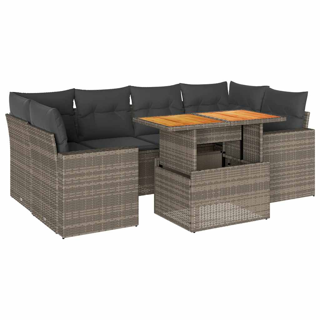 Set Divani da Giardino 7 pz con Cuscini Grigio in Polyrattan | homemem39