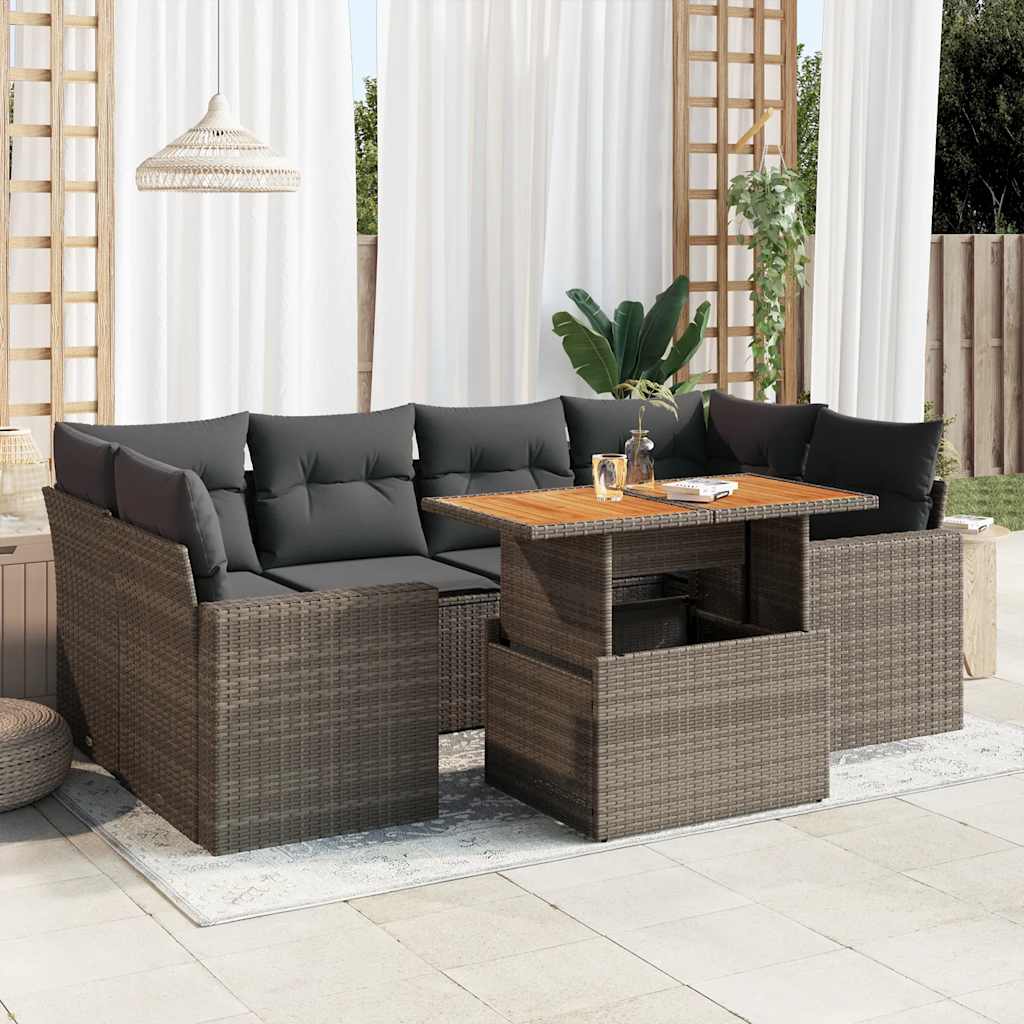 Set Divani da Giardino 7 pz con Cuscini Grigio in Polyrattan | homemem39