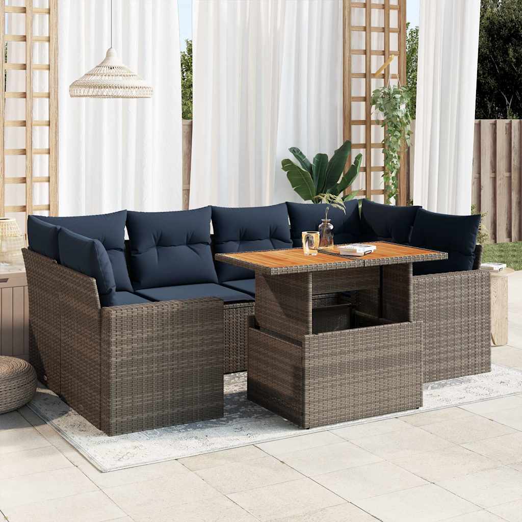 Set Divani da Giardino 7 pz con Cuscini Grigio in Polyrattan | homemem39