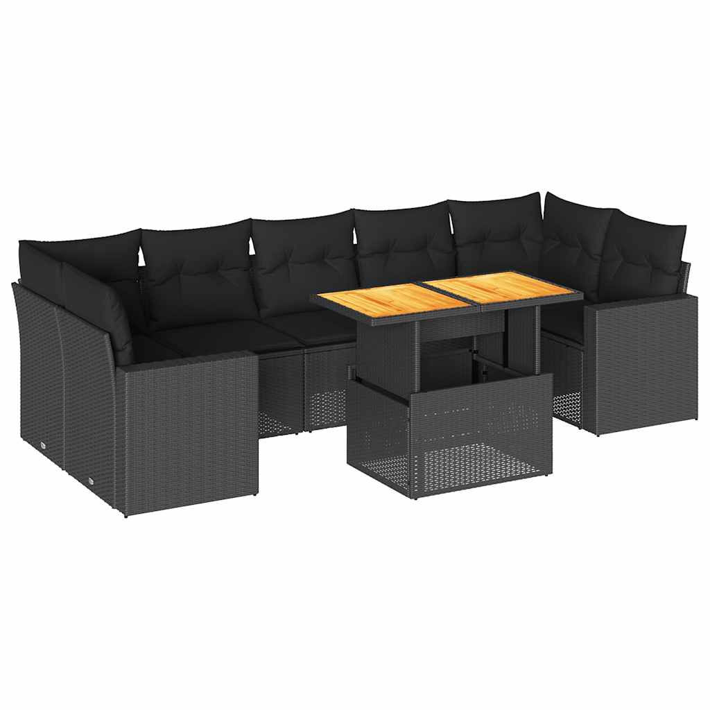 Set Divani da Giardino con Cuscini 8 pz Nero in Polyrattan