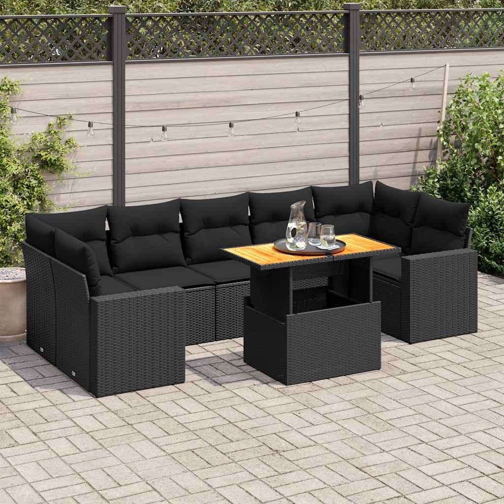 Set Divani da Giardino con Cuscini 8 pz Nero in Polyrattan | homemem39