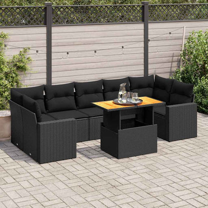Set Divani da Giardino con Cuscini 8 pz Nero in Polyrattan | homemem39