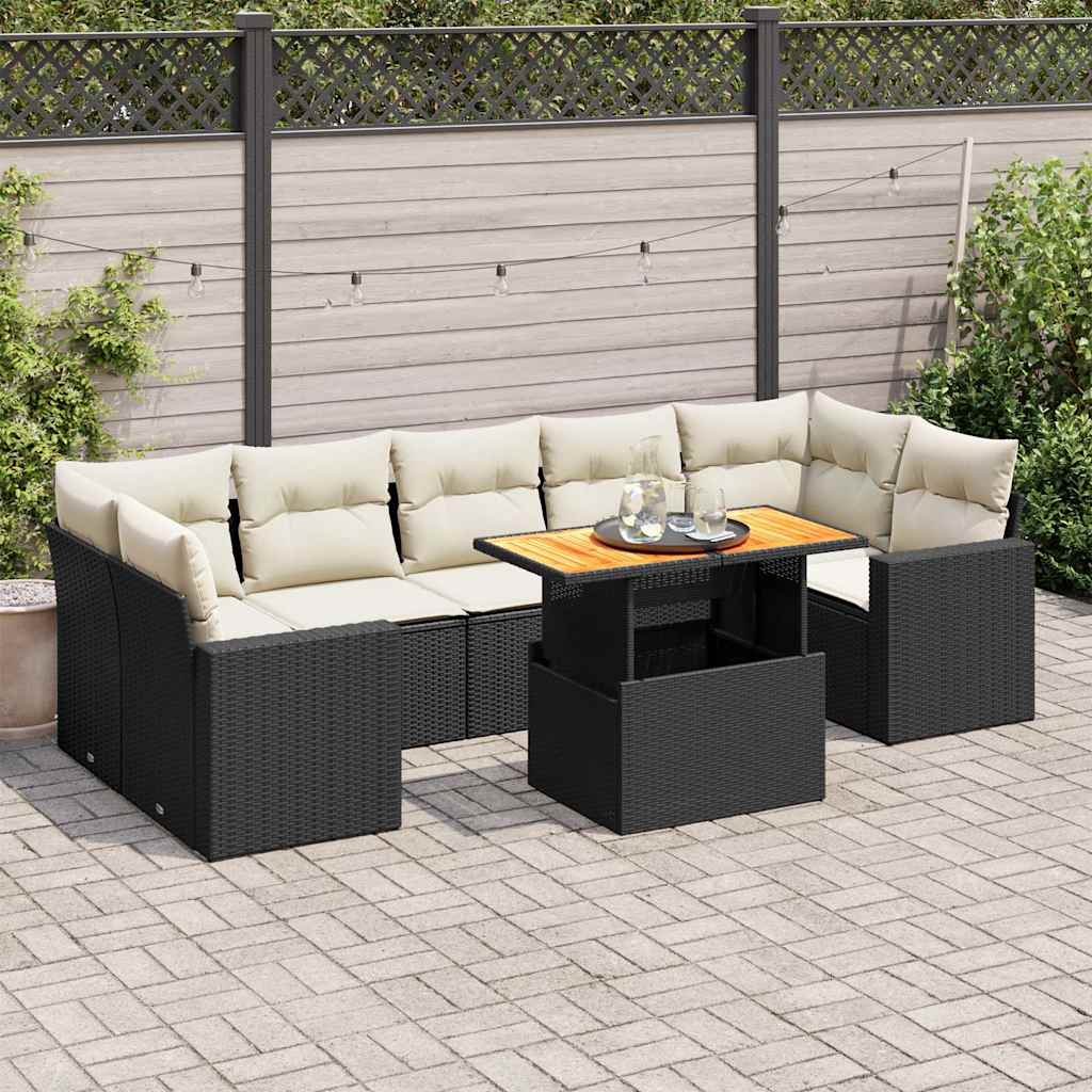 Set Divani da Giardino con Cuscini 8 pz Nero in Polyrattan | homemem39
