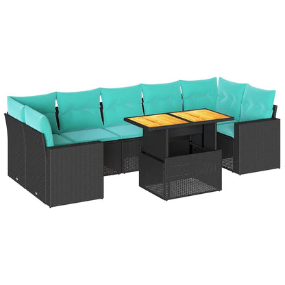 Set Divani da Giardino con Cuscini 8 pz Nero in Polyrattan