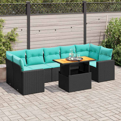 Set Divani da Giardino con Cuscini 8 pz Nero in Polyrattan
