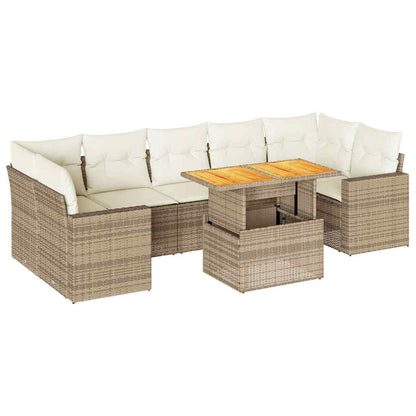 Set Divano da Giardino 8 pz con Cuscini Beige in Polyrattan | homemem39