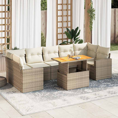 Set Divano da Giardino 8 pz con Cuscini Beige in Polyrattan | homemem39