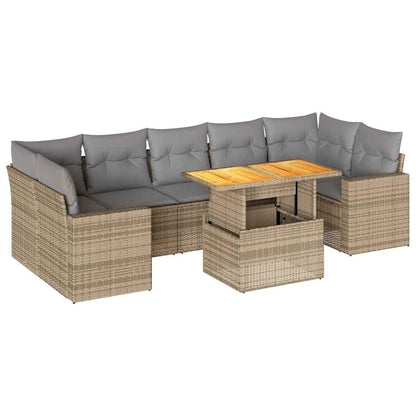 Set Divano da Giardino 8 pz con Cuscini Beige in Polyrattan | homemem39